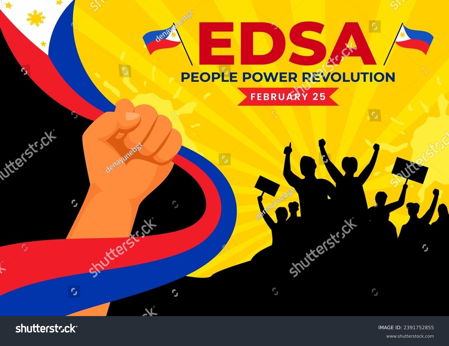 Edsa People Power Revolution Anniversary Of Royalty Free Stock Vector 2391752855