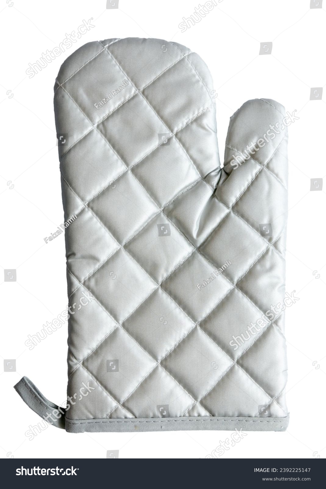 Grey kitchen glove, heat protection and safety isolated on white. #2392225147