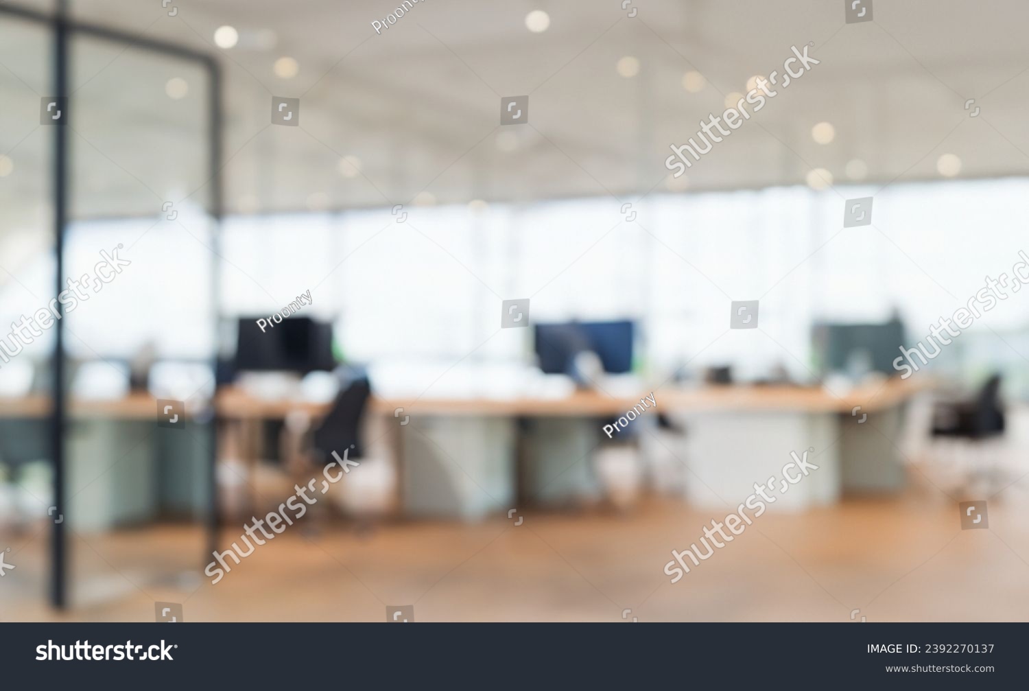 Defocused office background of a Board room with rustic wooden flooring #2392270137