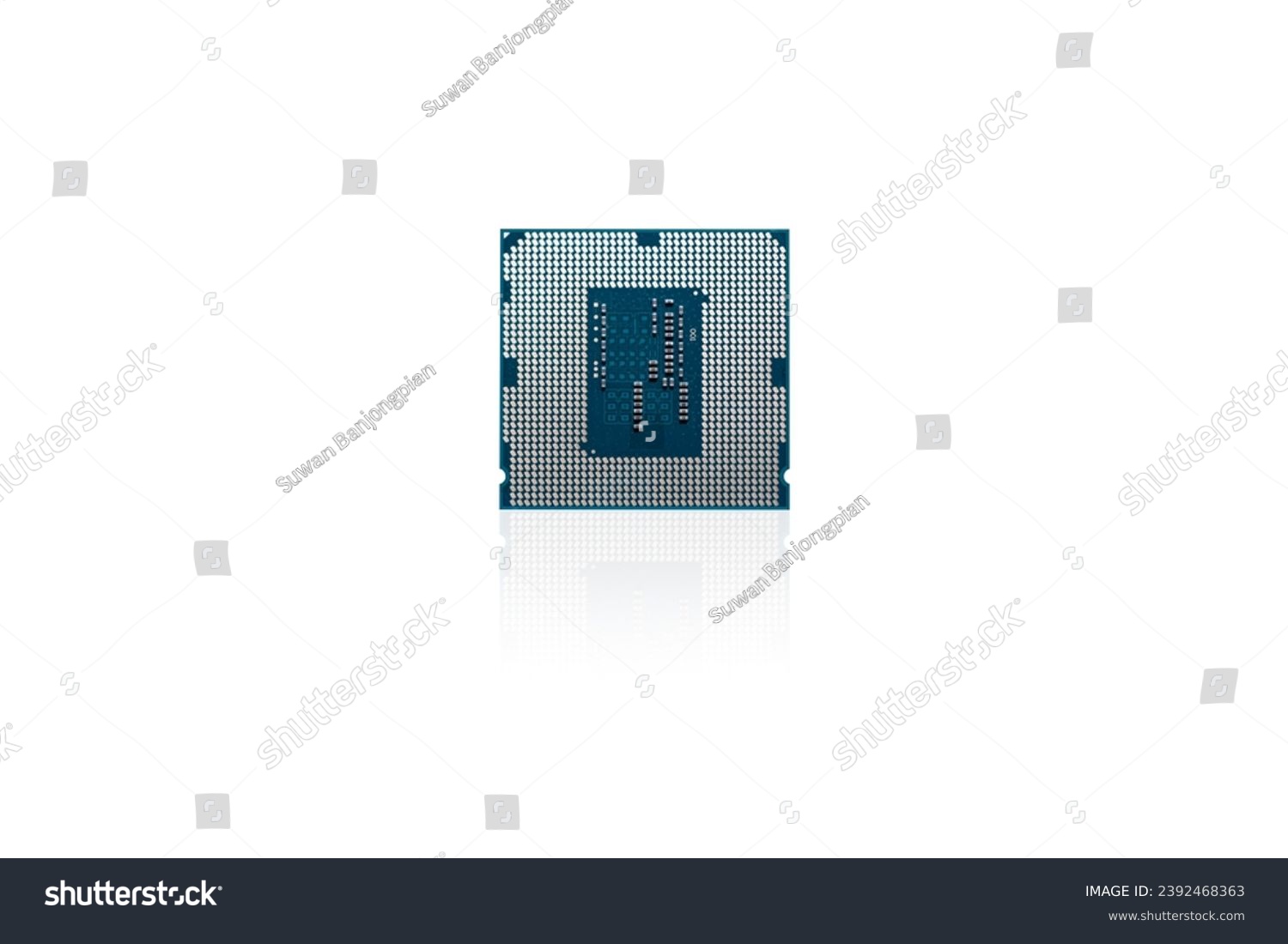 CPU Central Processor Unit for personal computer on isolated white background with reflection. #2392468363