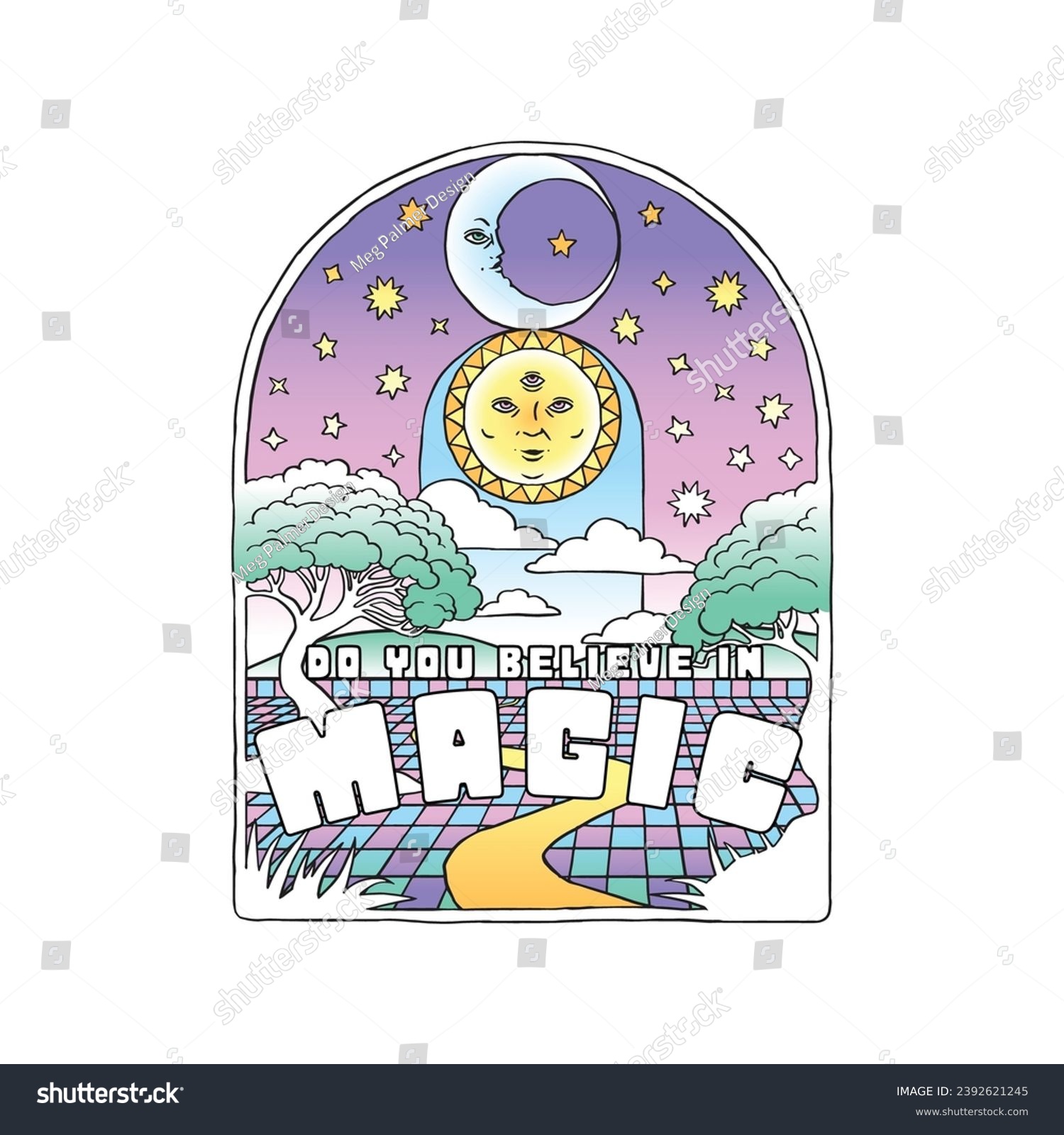 HAND DRAWN MAGIC LANDSCAPE ASTRAL ASTROLOGY SUN - Royalty Free Stock ...