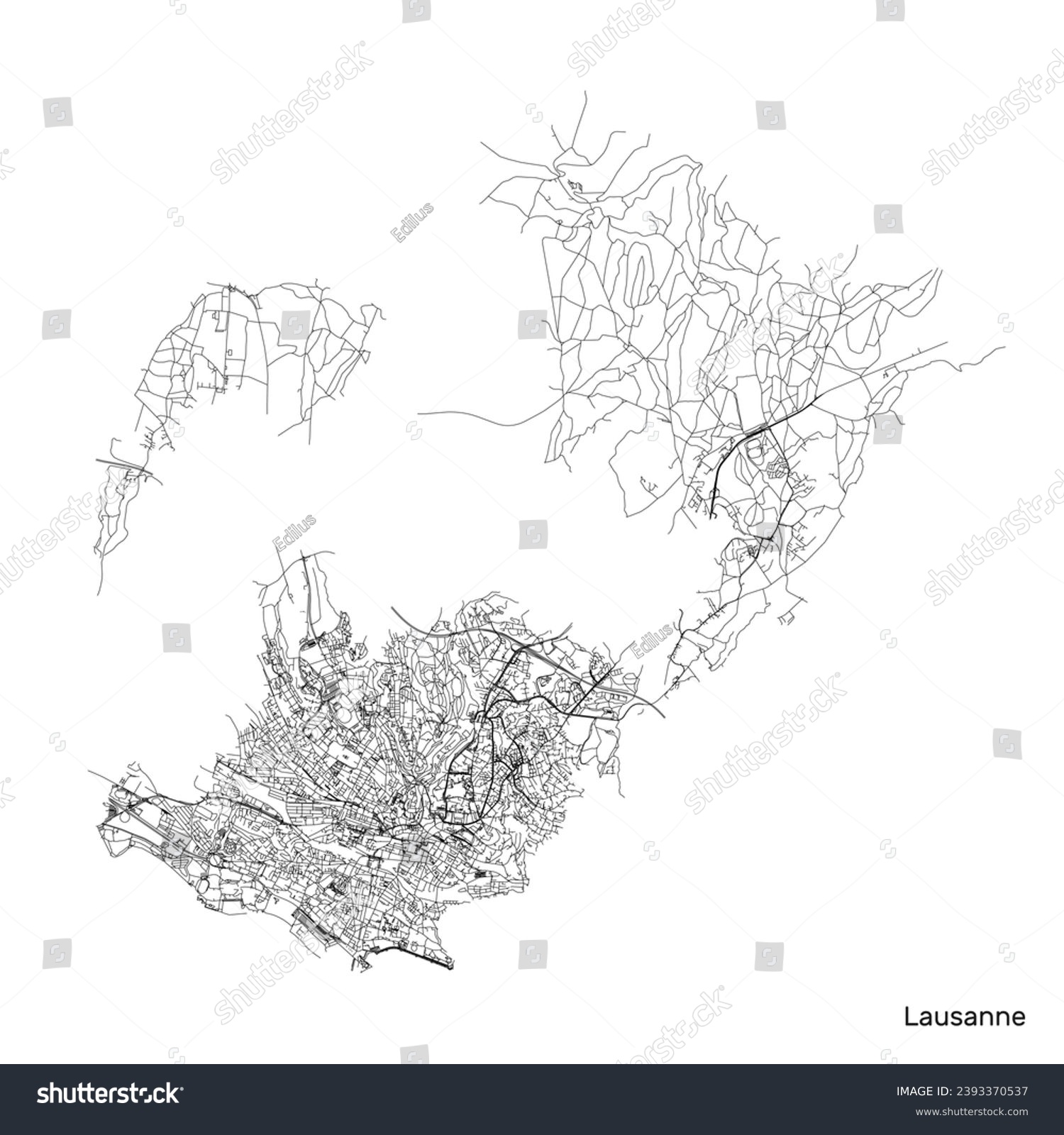 Lausanne city map with roads and streets, - Royalty Free Stock Vector ...