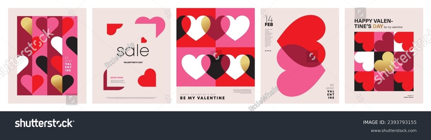 Set of Valentine's Day poster, greeting card, cover, label, sale promotion templates, pattern background in modern trendy geometric style. #2393793155