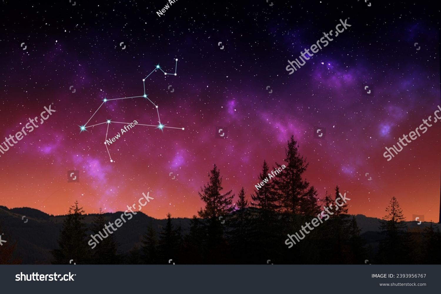 Lion (Leo) constellation in starry sky over mountains at night #2393956767