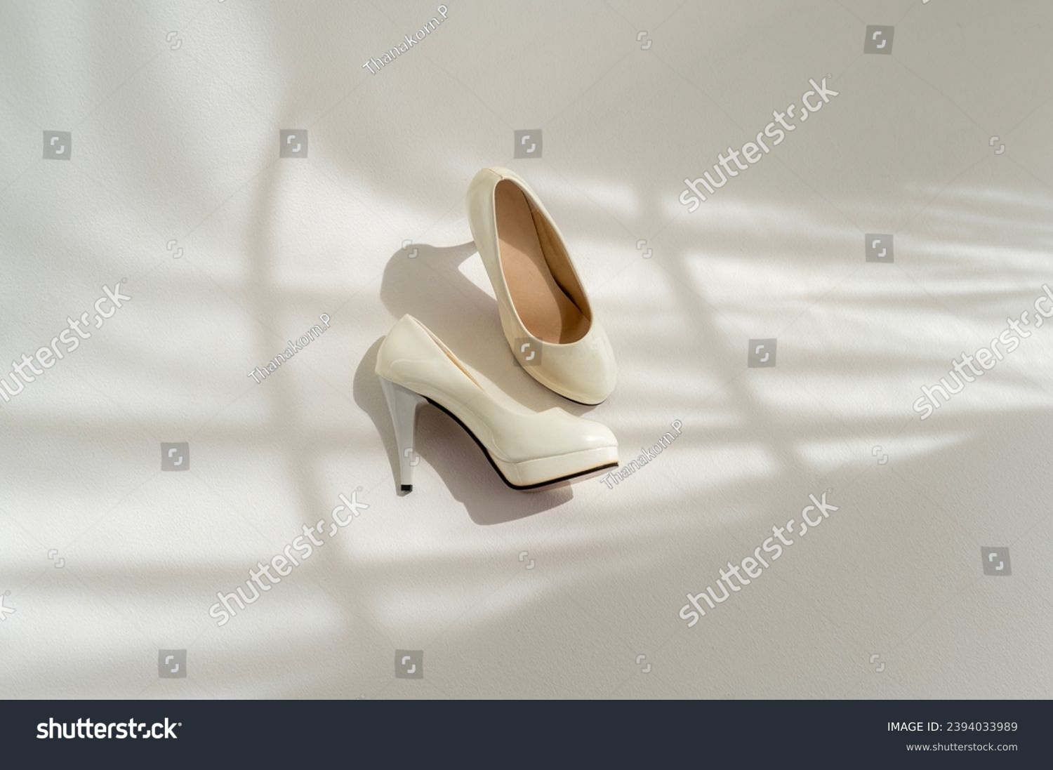 Beautiful bridal White high heel shoes of the Bride #2394033989