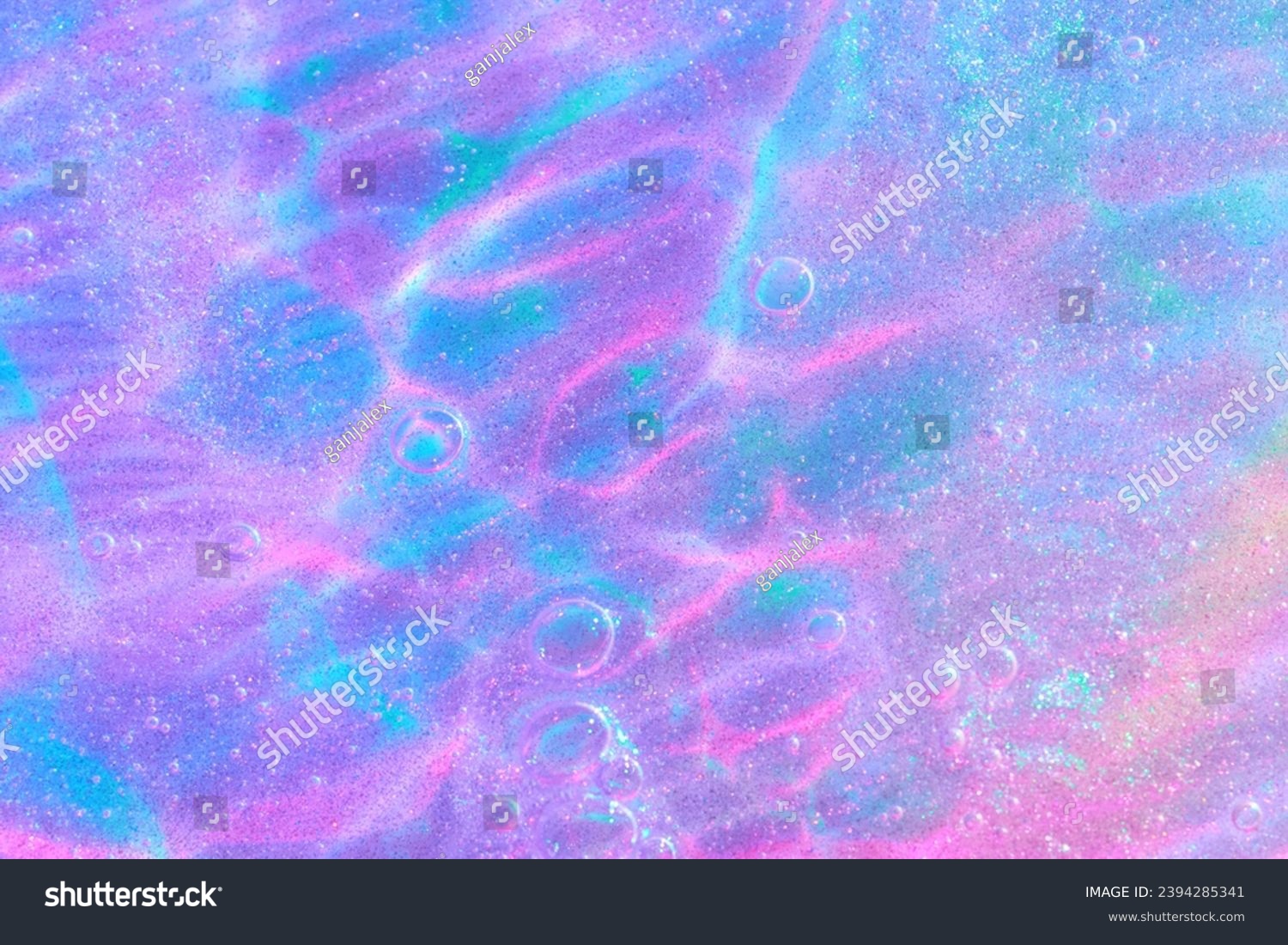 Beautiful neon purple, pink and blue transparent space alien glitter slime background texture. Sparkle cosmic, surreal abstract backdrop, ethereal, liquid art gel galaxy substance. #2394285341