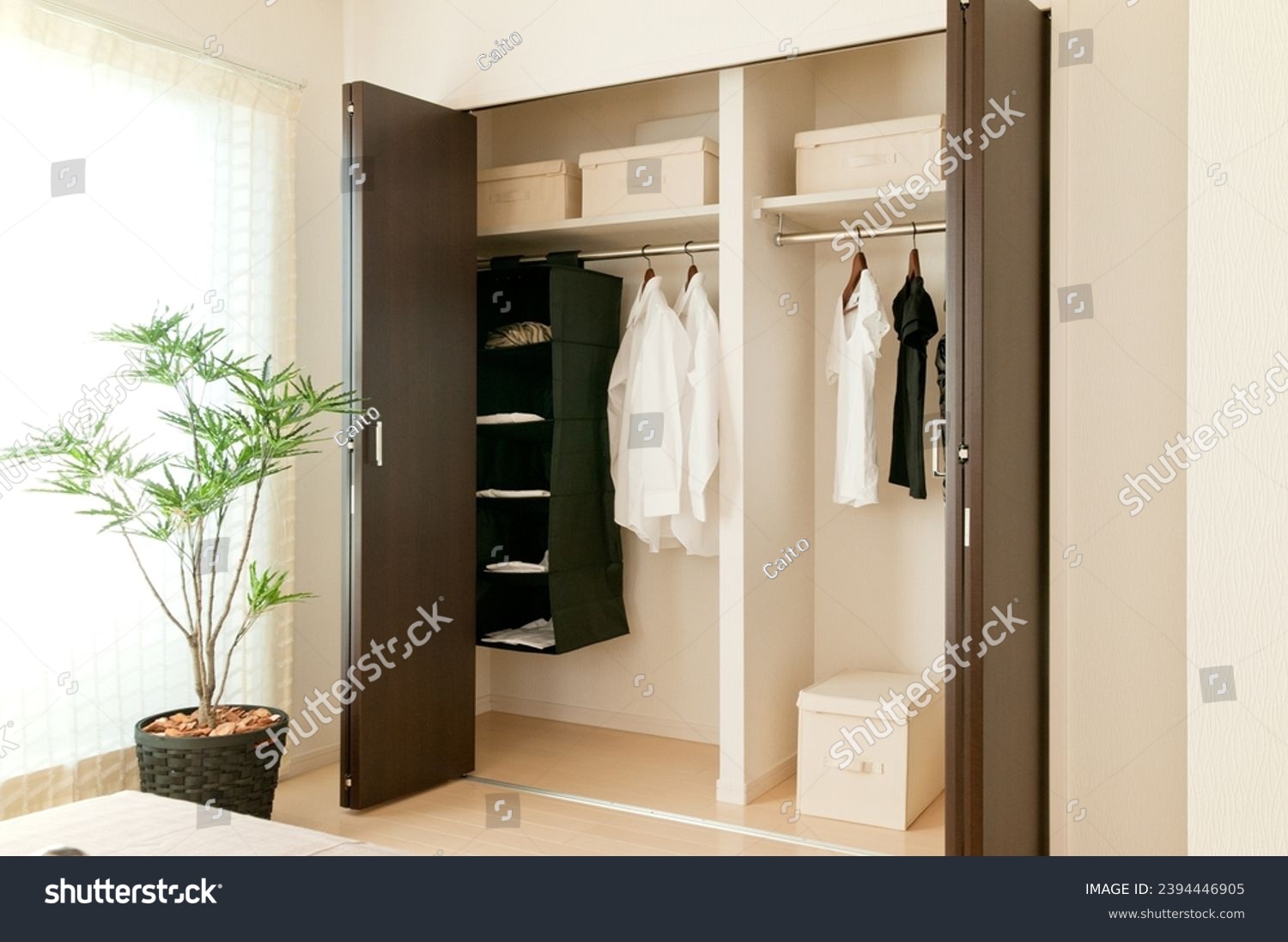 Closet space in newly built bedroom #2394446905