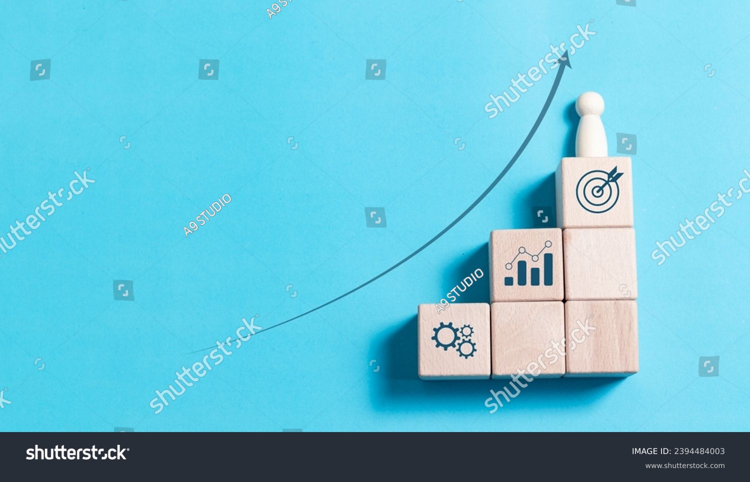 Wooden block with operations management icons for business process and workflow aiming for success, Effective management of operations and business growth planning processes. #2394484003
