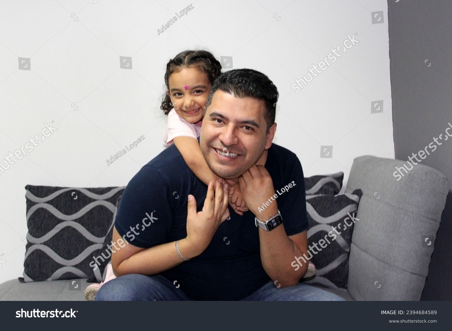 Divorced single dad and 4 year old dark latino daughter spend quality time and celebrate their day #2394684589