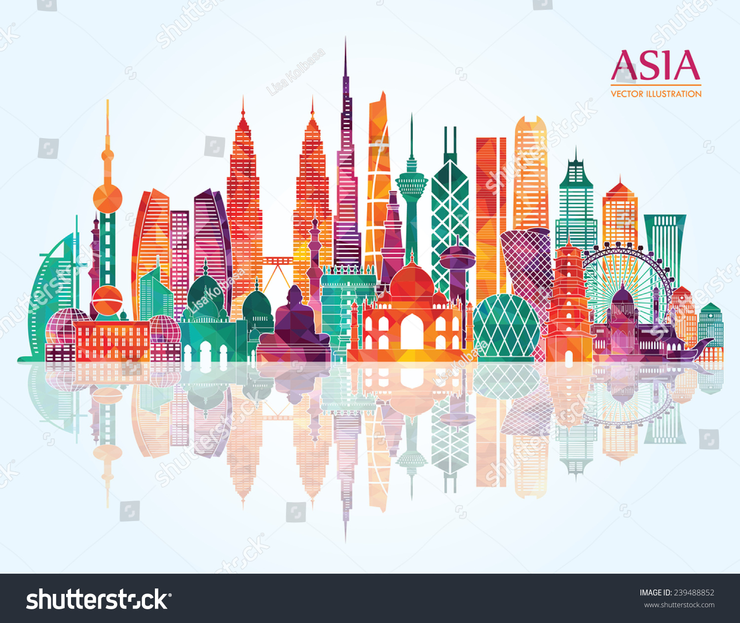 Asia  skyline detailed silhouette. Vector illustration #239488852