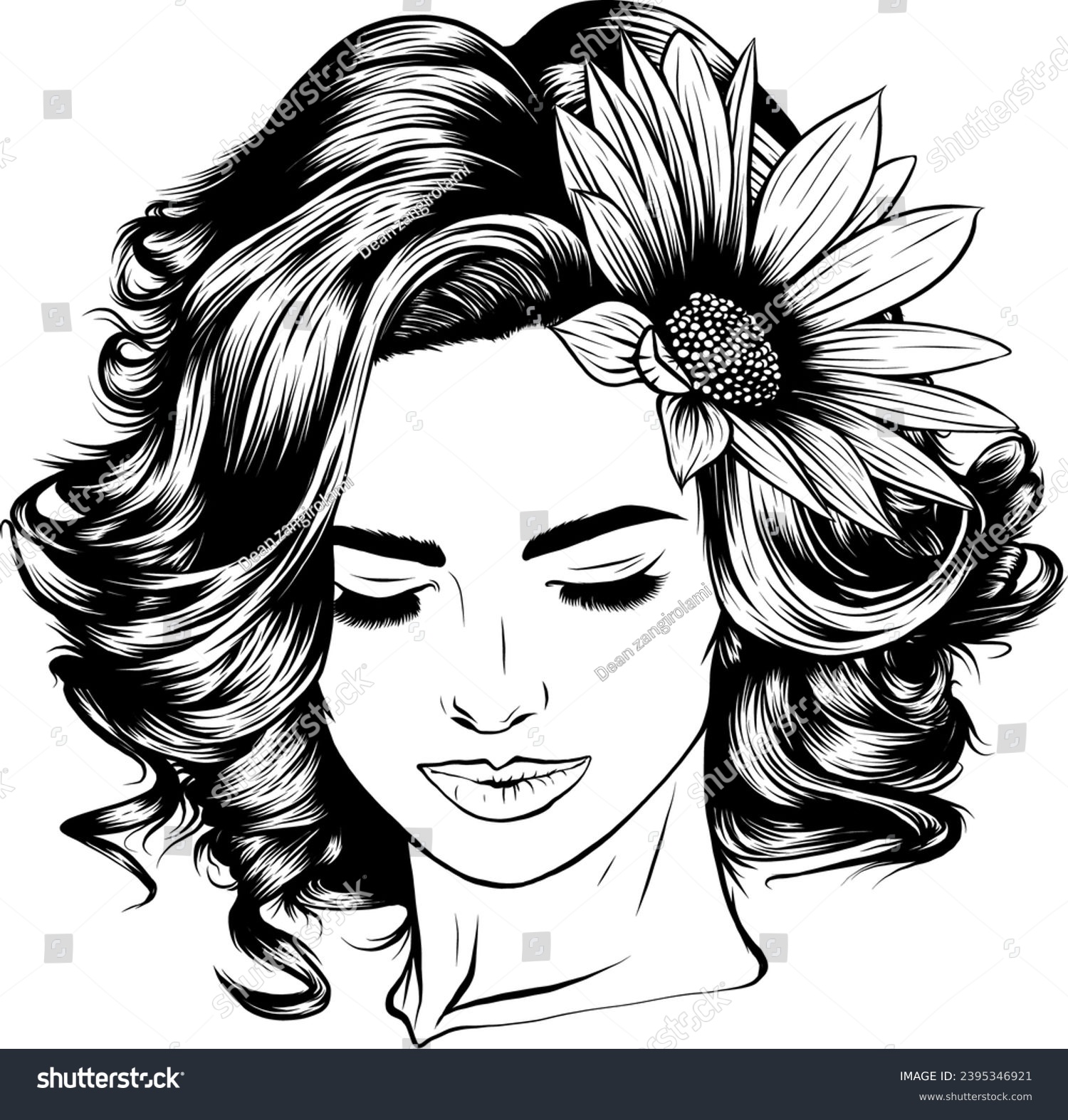 Vector woman face. Curly hairstyle. Young - Royalty Free Stock Vector ...