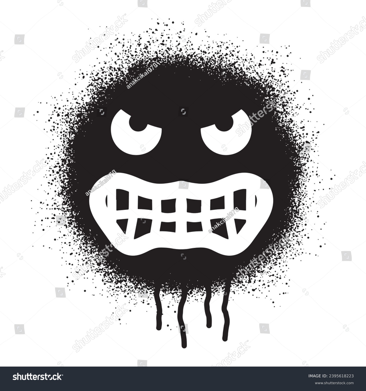 Angry face emoticon graffiti with black spray - Royalty Free Stock ...