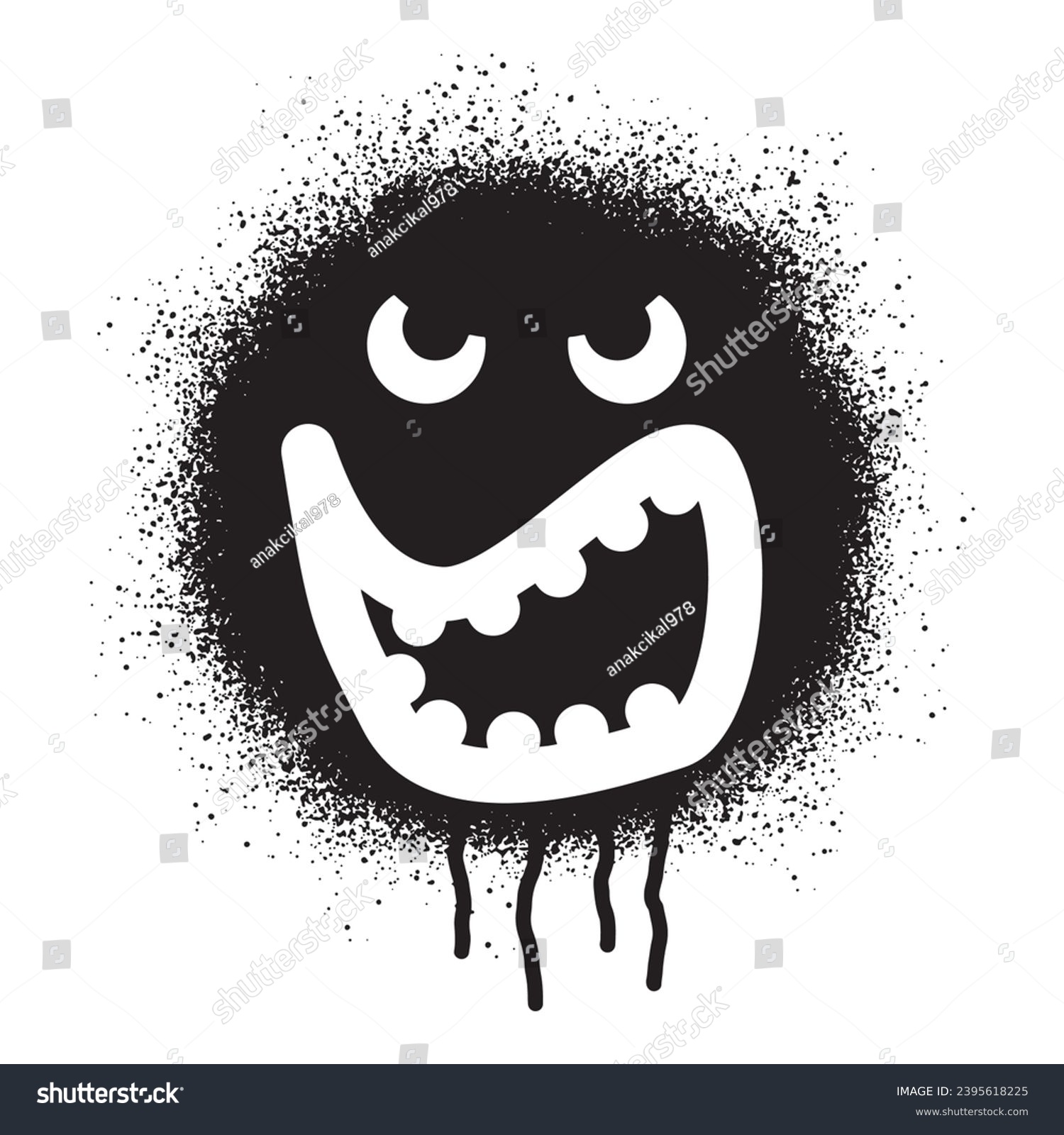 Angry face emoticon graffiti with black spray - Royalty Free Stock ...