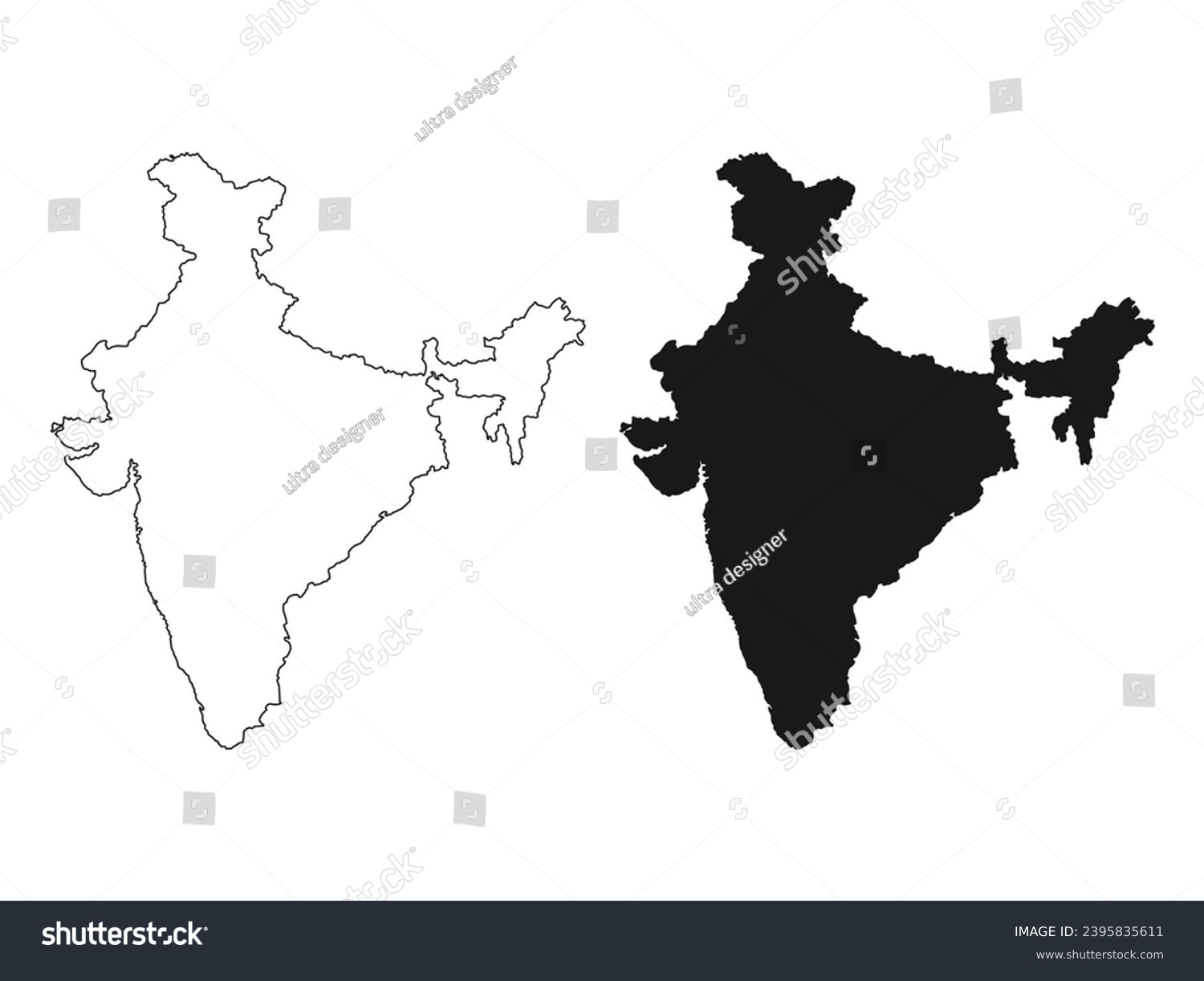 Outline Indian Map Vector. India map of black - Royalty Free Stock ...