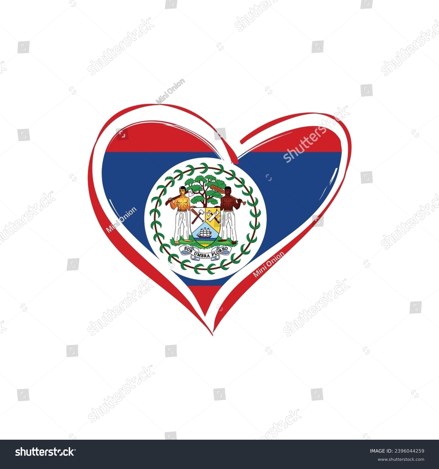 Belize flag with a heart shape, isolated on a white background for Belize Independence Day. Vector illustration. #2396044259
