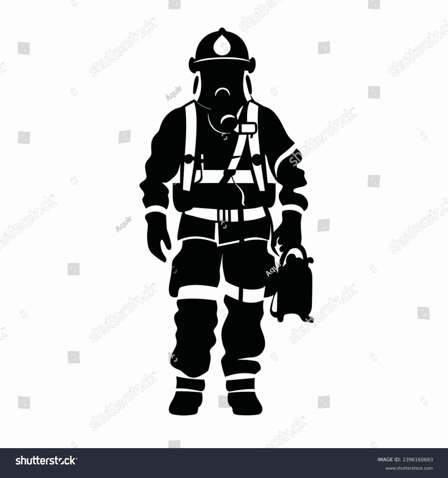 Fireman Silhouette. Firefighter Black Icon On - Royalty Free Stock 