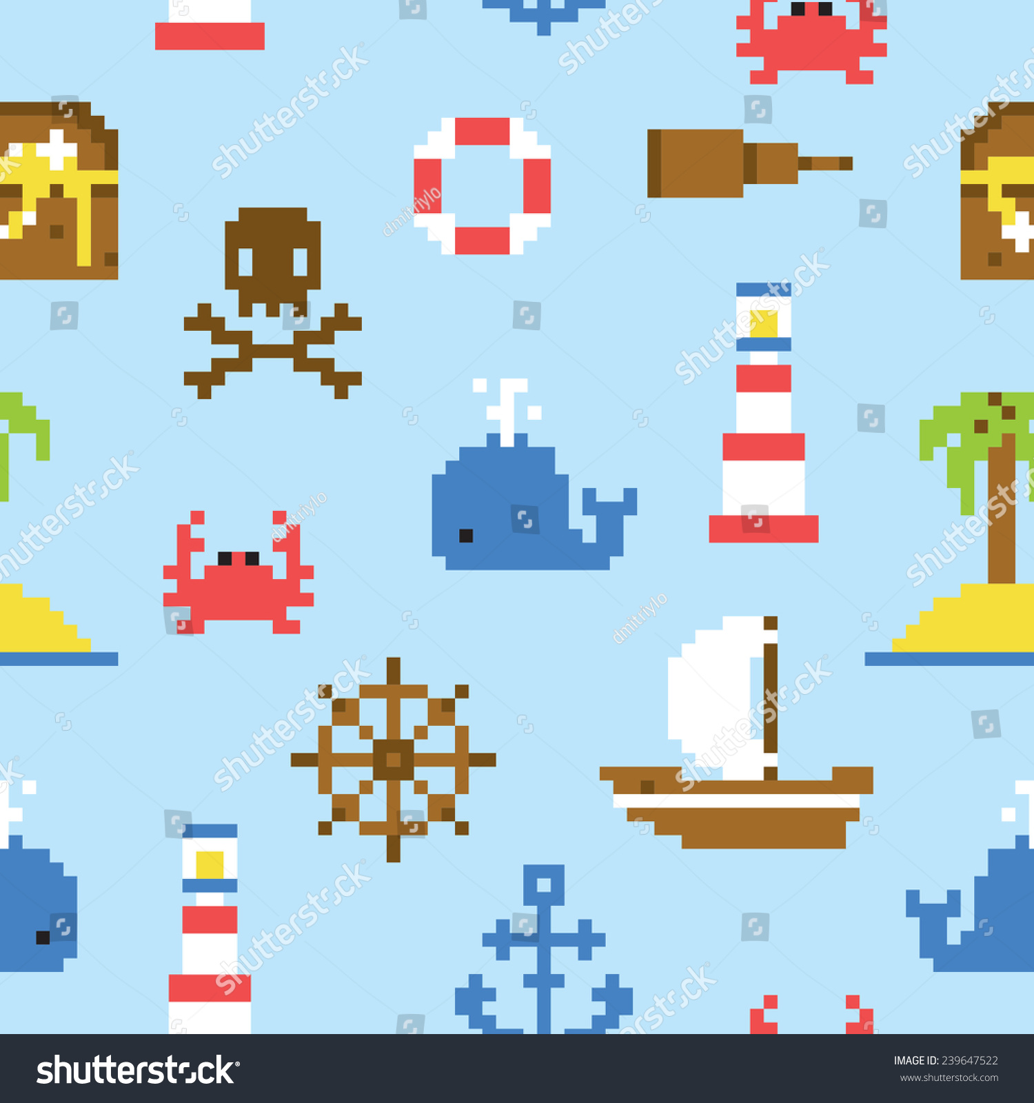 Pixel art marine seamless vector pattern - Royalty Free Stock Vector ...