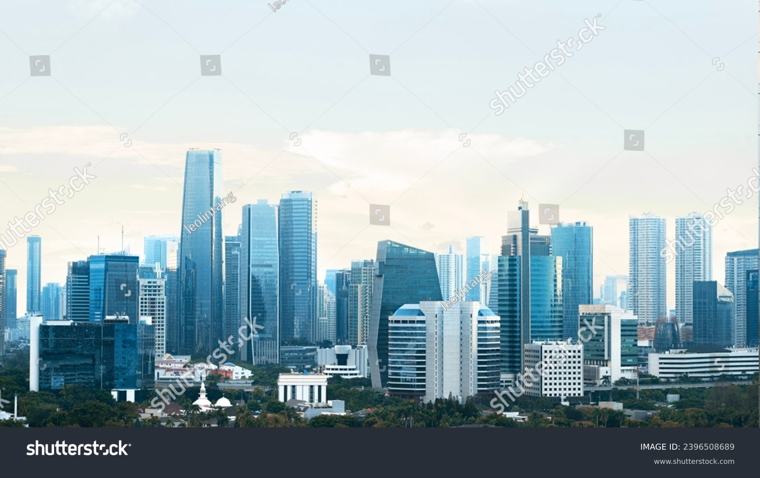 Panoramic Jakarta skyline with urban skyscrapers in the afternoon. Jakarta, Indonesia #2396508689