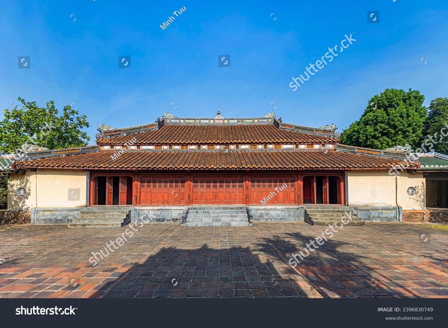 Minh Mang tomb near the Imperial City with the Purple Forbidden City within the Citadel in Hue, Vietnam. Imperial Royal Palace of Nguyen dynasty in Hue. Hue is a popular #2396830749