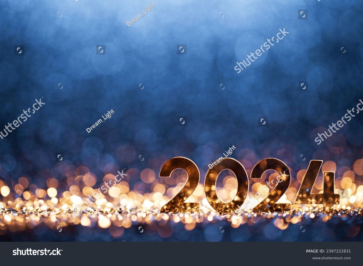 Happy New Year 2024 - Christmas Gold Blue Glitter Celebration #2397222831