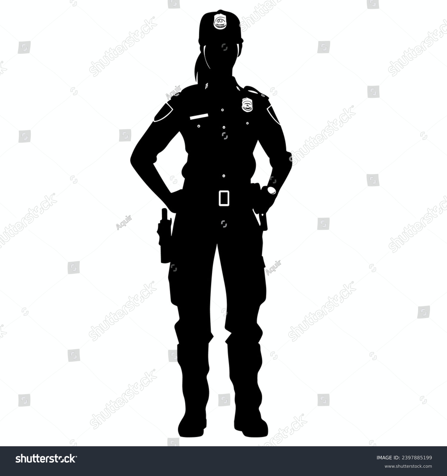 Female police officer silhouette. Police officer - Royalty Free Stock ...