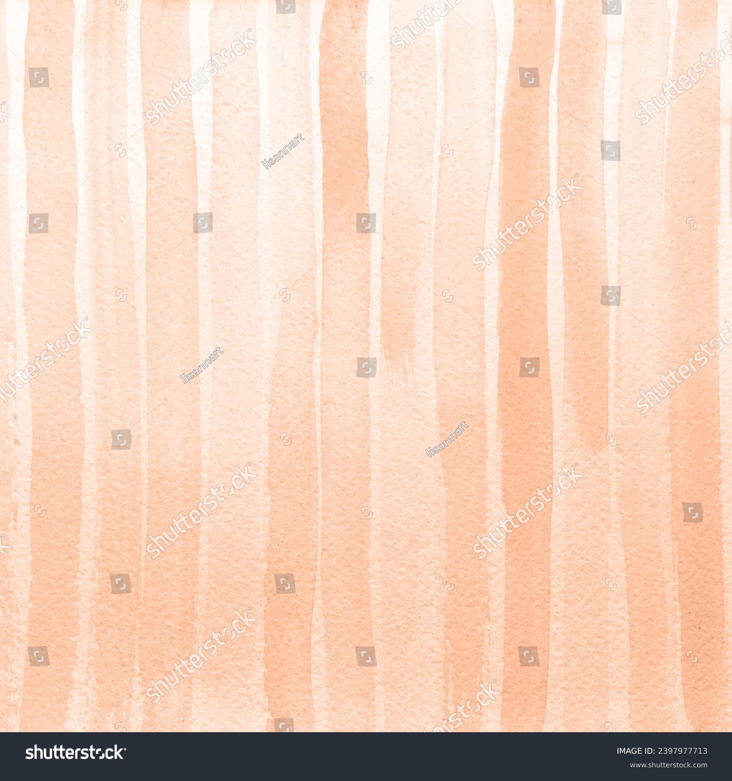 Peach fuzz trendy color hand painted stripes. Watercolor textures on white paper background. Yellow watercolor canvas for splash design. Invitation backdrop. Vintage template. #2397977713