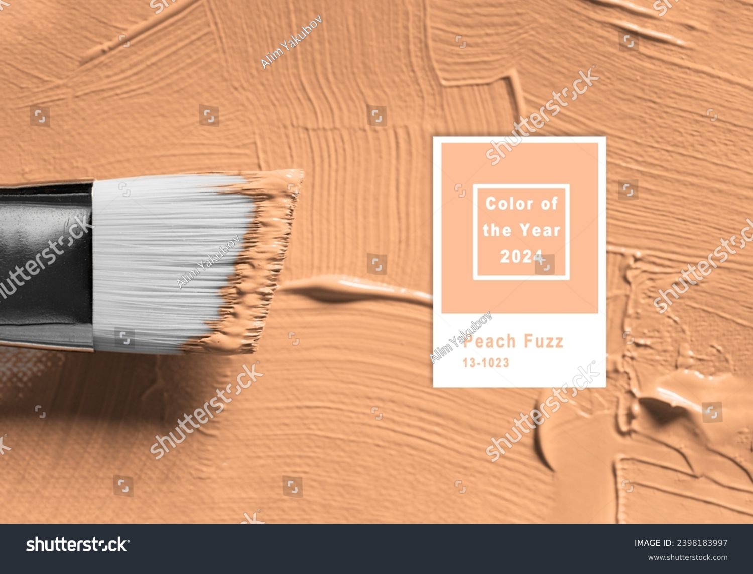 New trending PANTONE 13-1023 Peach Fuzz colour of 2024 year oil paint stroke on white background
 #2398183997
