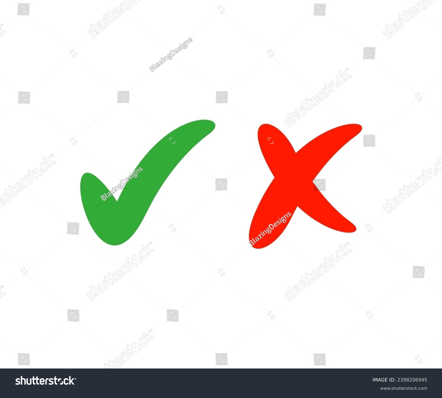 Check mark and cross icon. Flat, color, approved and denied icons, checkmarks and crosses vector design and illustration.
 #2398206945