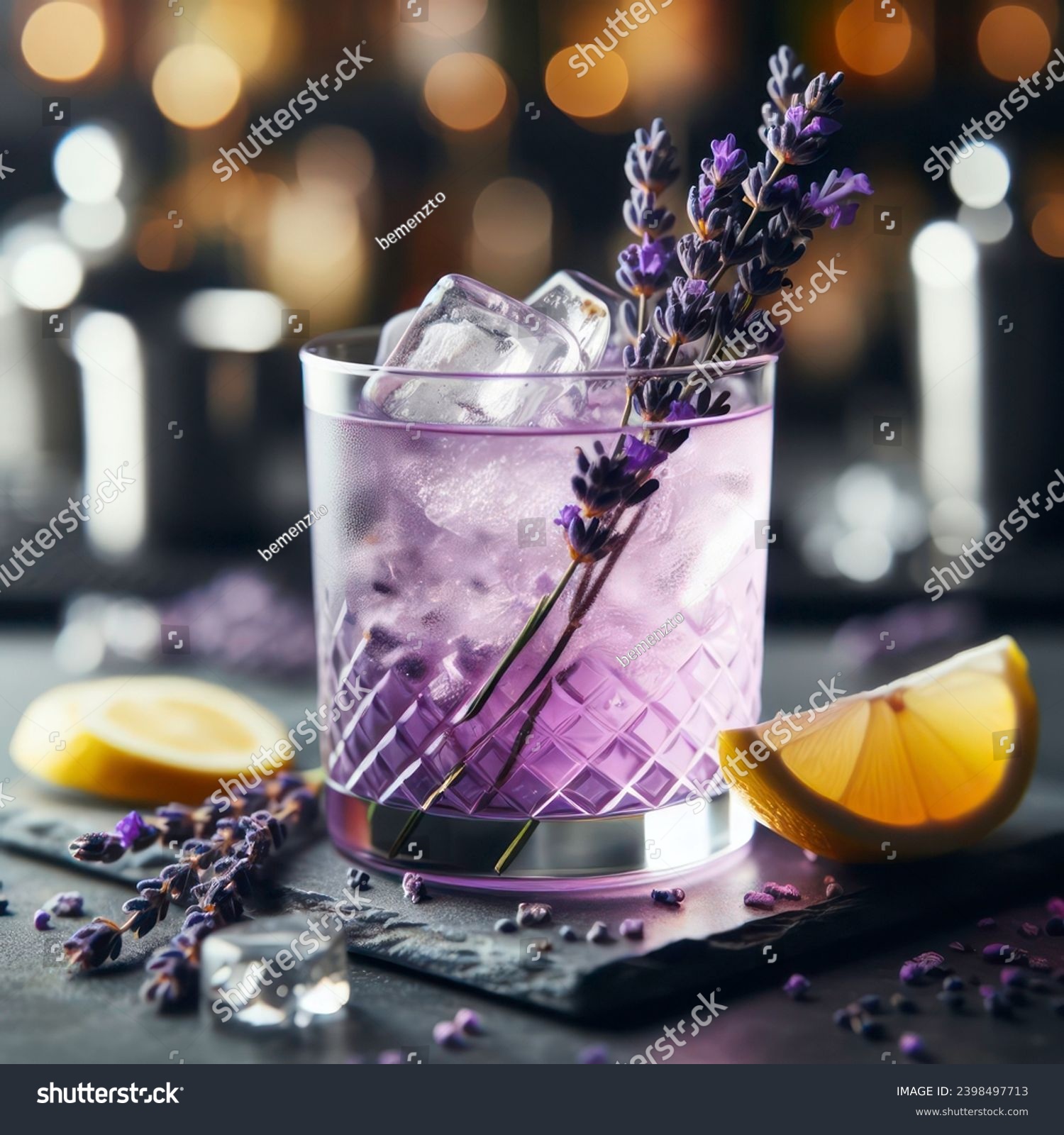 lavender garnish ice cocktail purple alcohol bar  #2398497713