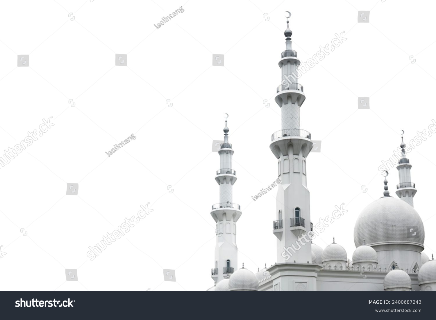 The dome and minaret of the mosque are isolated over a white background #2400687243