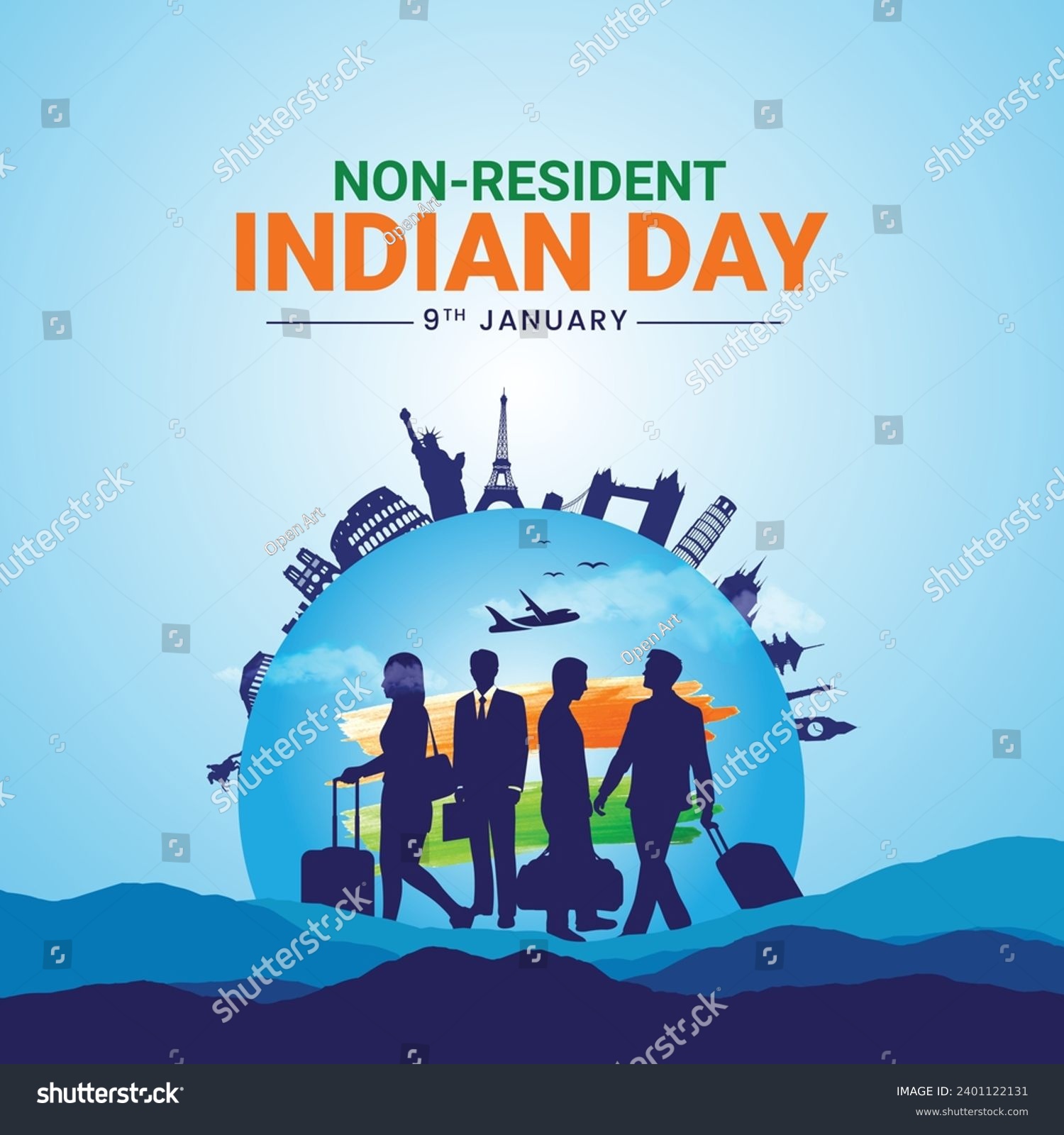 Non-Resident Indian Day Design for Banner, Poster, Web, Social Media - Pravasi Bharatiya Divas - Meaning Non-Resident Indian Day. Editable illustration design for NRI We are proud of our NRI, Jai Hind #2401122131