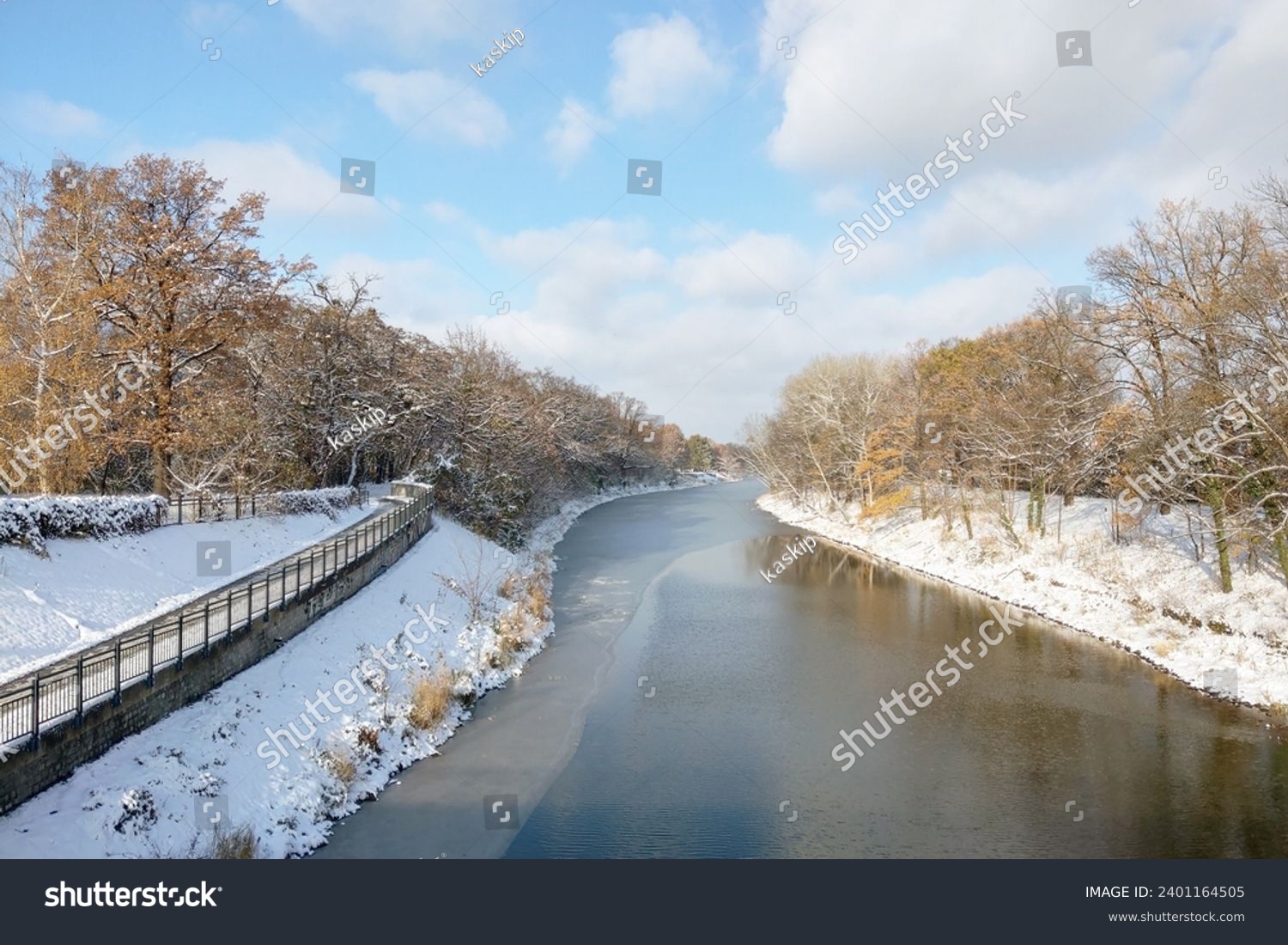 Beautiful view of the winter river in the city #2401164505