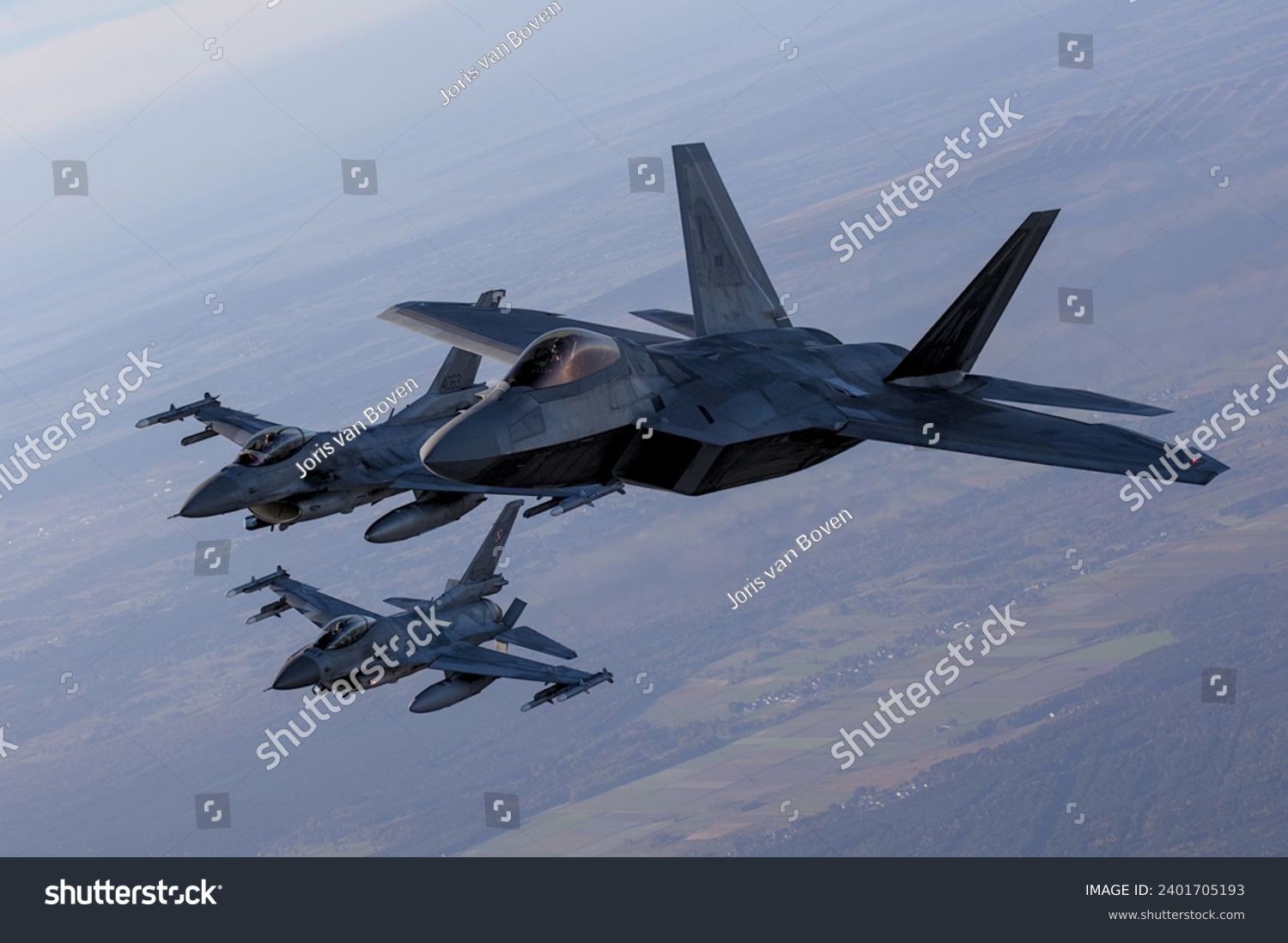 US Air Force F-22 RAPTOR fighter jets overhead Poland #2401705193