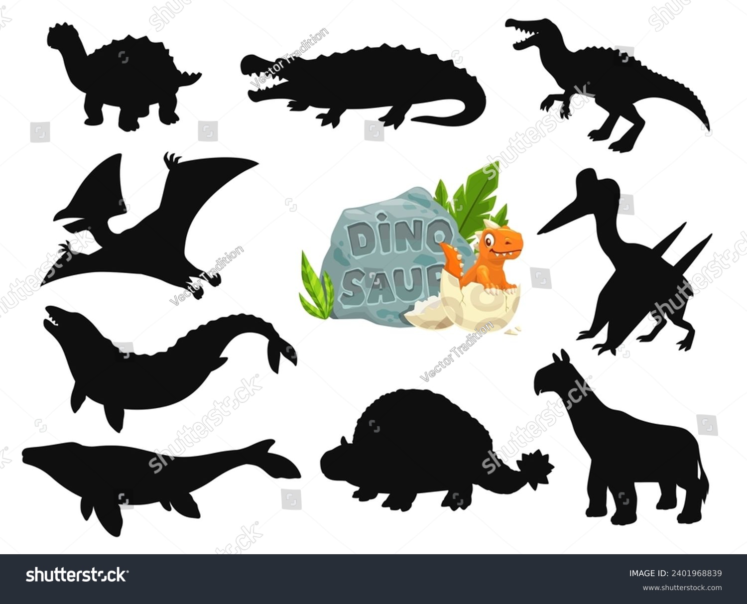 Cartoon dinosaurs cute characters silhouettes. - Royalty Free Stock ...