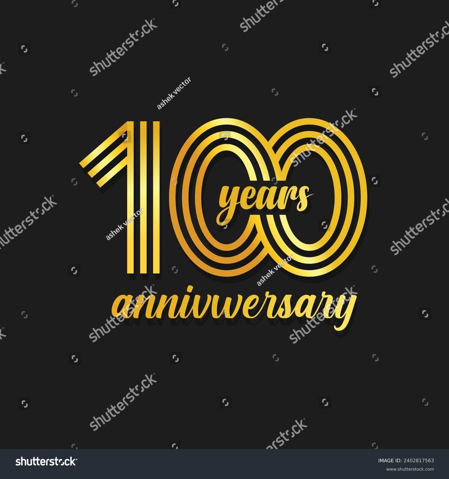 100 Years Anniversary Gold Color Logo Design Royalty Free Stock