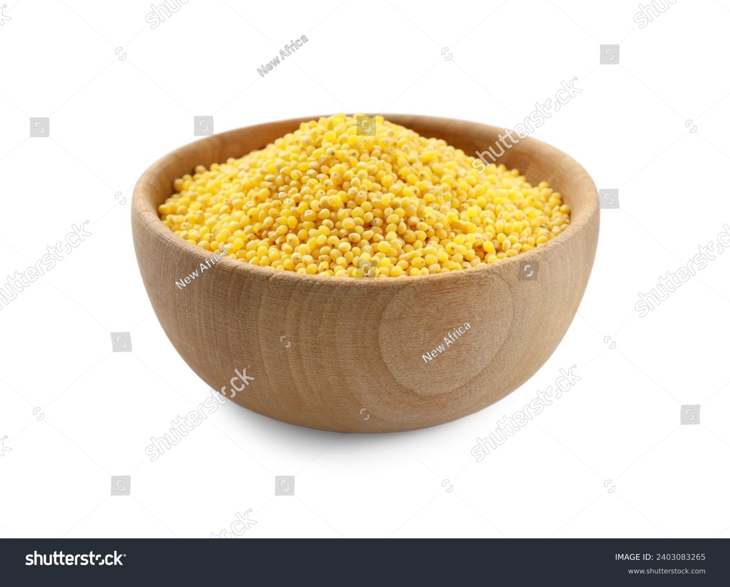 Dry millet seeds in bowl isolated on white #2403083265