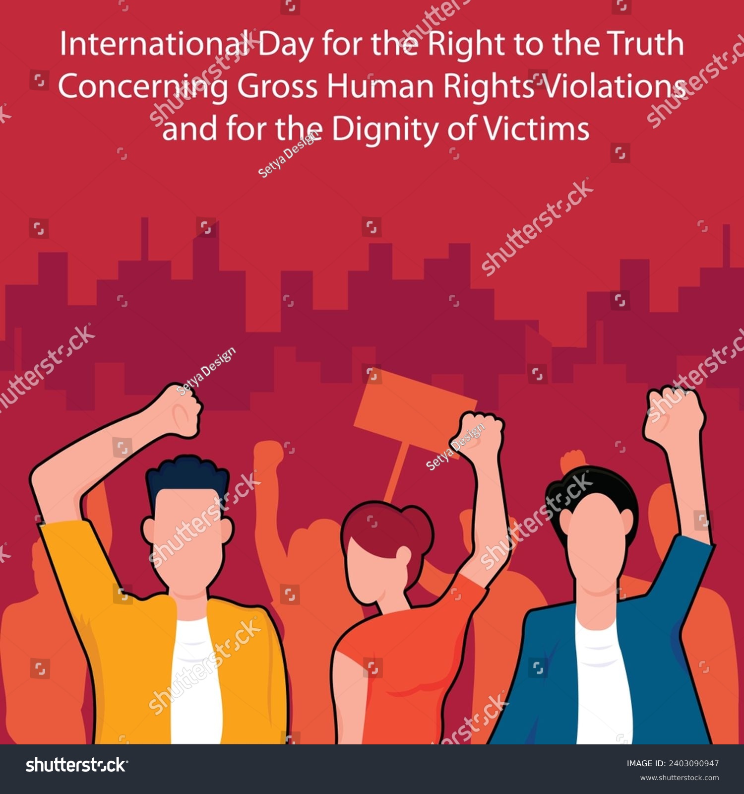 illustration vector graphic of people held demonstration speeches in the middle of the city, perfect for international day, right to the truth, concerning gross, human right violation, dignity, victim #2403090947