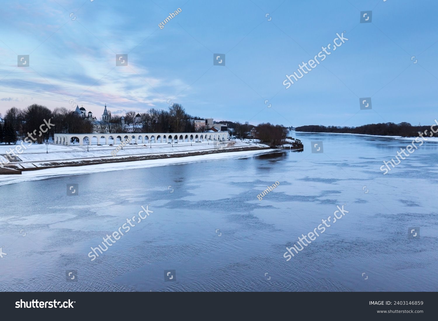 View of Volkhov river and Yaroslav's Court in the city of Novgorod the Great, Russia #2403146859