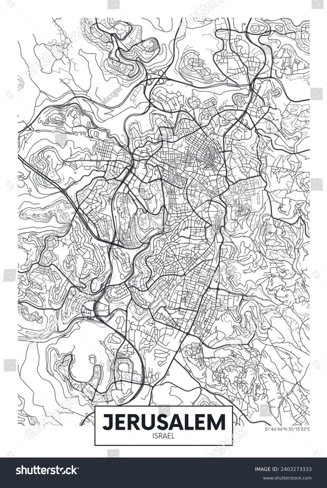 City map Jerusalem, urban planning travel vector - Royalty Free Stock ...