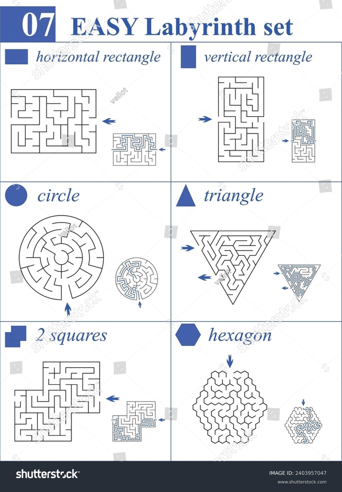 Set of 6 labyrinths in different shapes: - Royalty Free Stock Vector ...