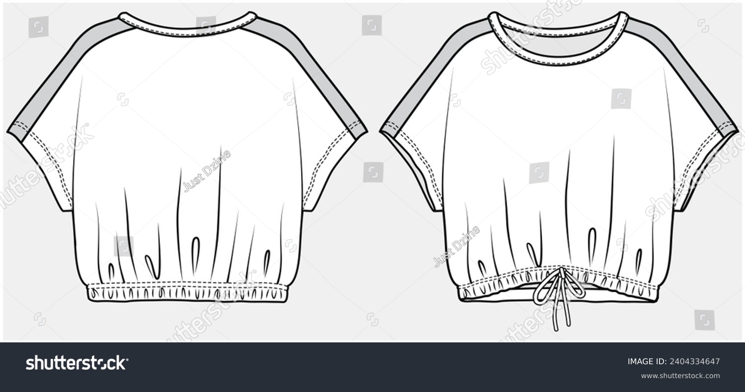 CROP TOP WITH ELASTICATED WAIST AND DOLMAN SLEEVES DETAIL DESIGNED FOR TEEN AND KID GIRLS IN VECTOR ILLUSTRATION FILE #2404334647