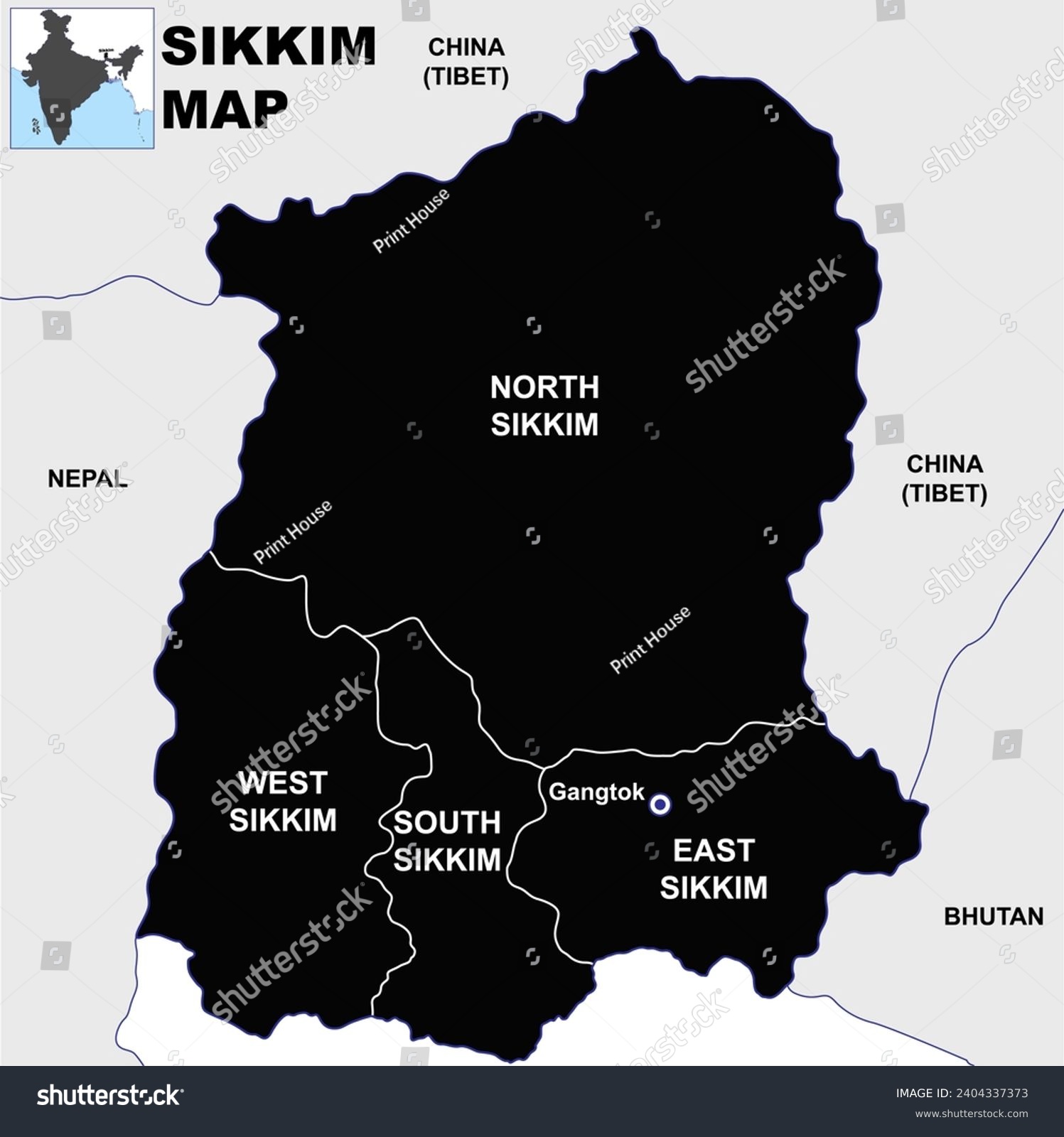 Silhouette Sikkim map vector illustration on - Royalty Free Stock ...