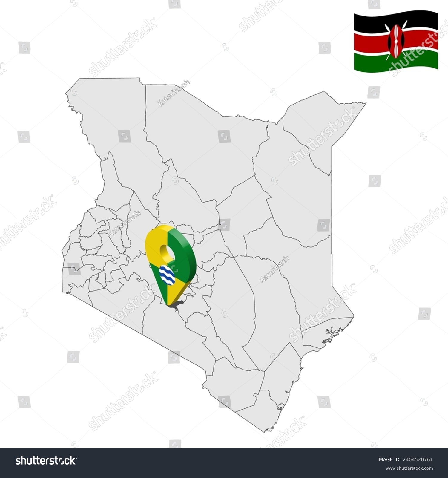 Location Nairobi City County on map Kenya. 3d Nairobi City County location sign. Flag of Kenya. Quality map with  Counties of Kenya for your web site design, logo, app, UI. EPS10. #2404520761