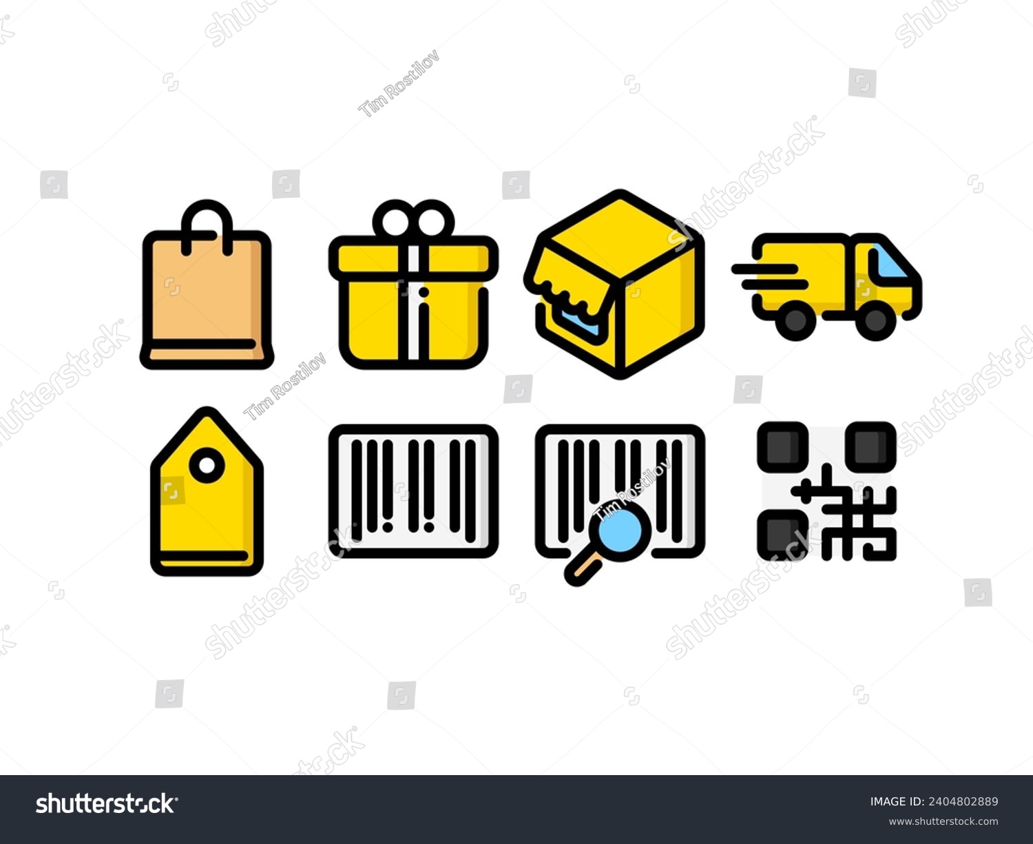 Shopping and commerce vector line icons; barcode - Royalty Free Stock ...