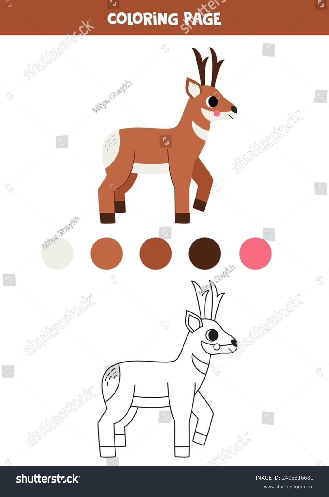 Coloring page with cute cartoon pronghorn. - Royalty Free Stock Vector ...