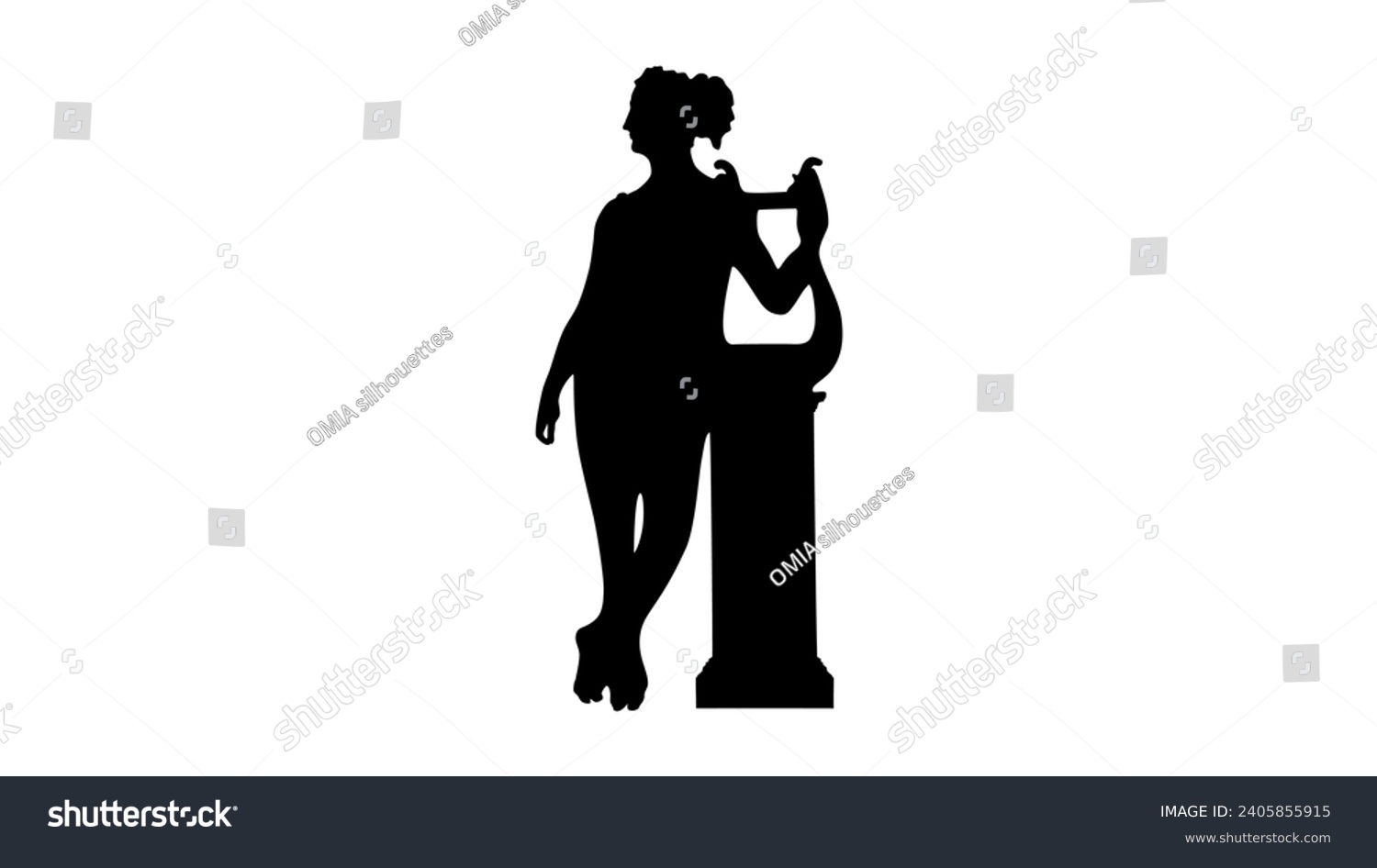 Terpsichore Lyran, Muse of Lyric Poetry, black isolated silhouette #2405855915