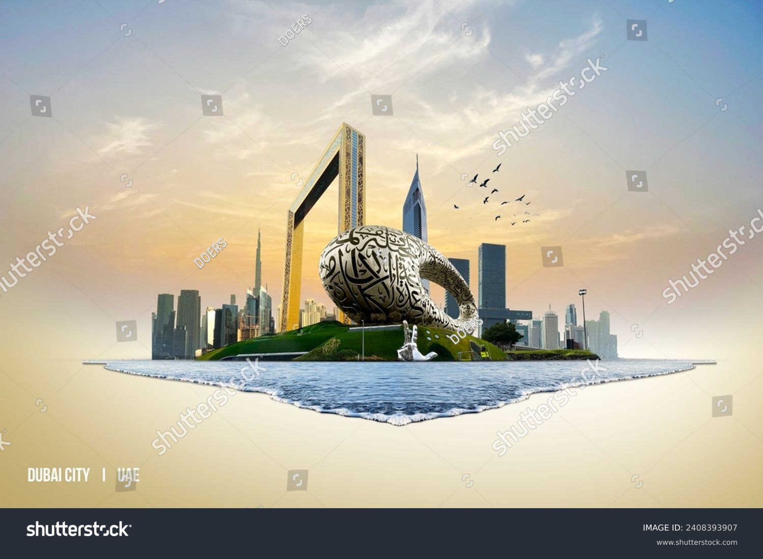Dubai city 3d concept background. amazing city center skyline with luxury skyscrapers at sunrise, United Arab Emirates
 #2408393907
