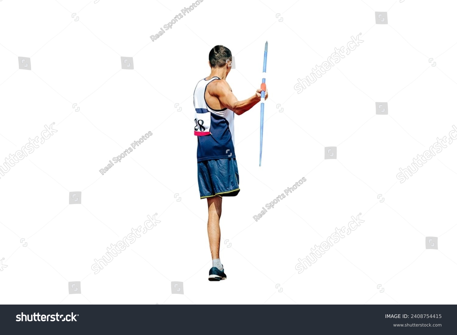 para athlete without leg with crutch javelin throw at athletics isolated on white background, summer sports games #2408754415