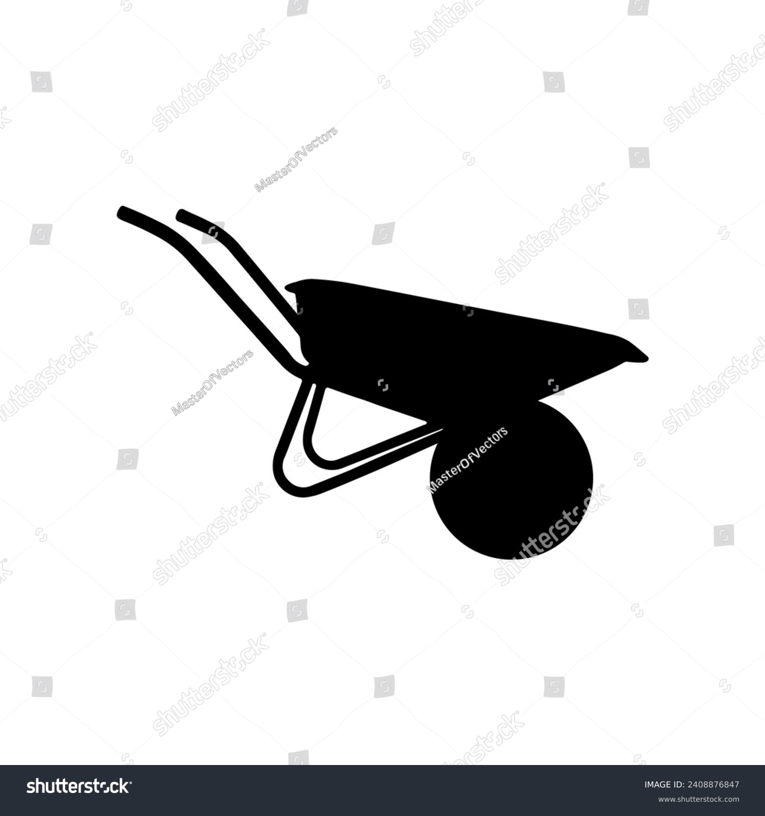 A large garden wheelbarrow symbol in the center. Isolated black symbol. Vector illustration on white background #2408876847