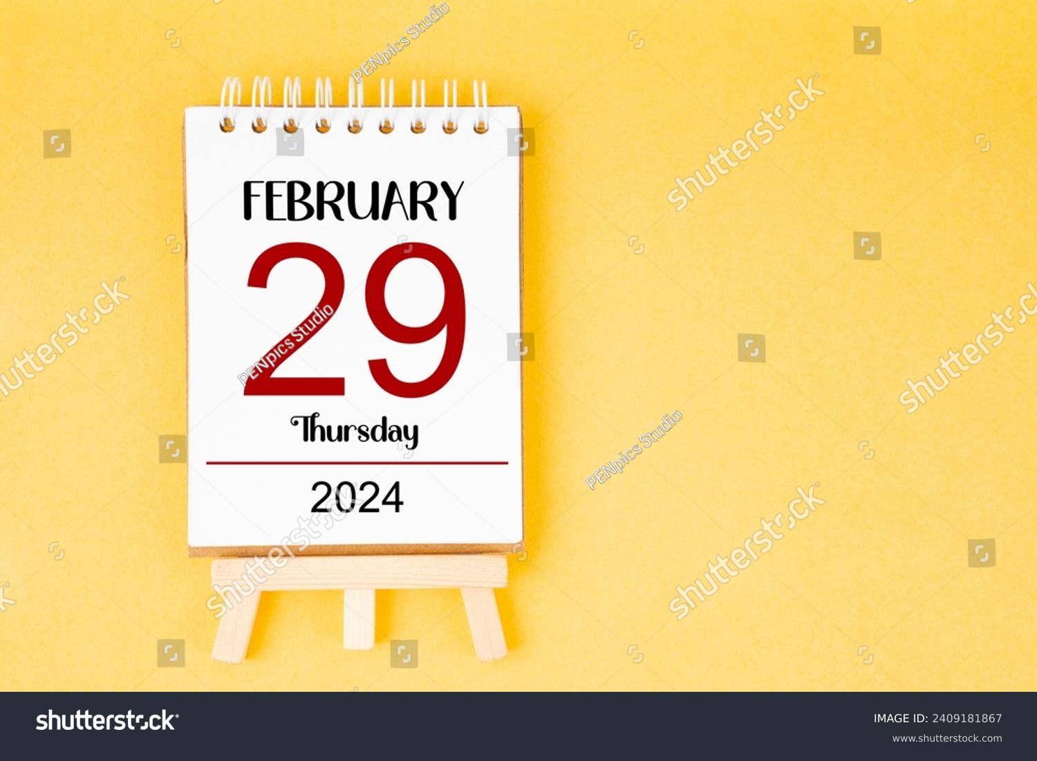 February 29th calendar for February 29 2024 on yellow background. Leap year, intercalary day, bissextile. #2409181867